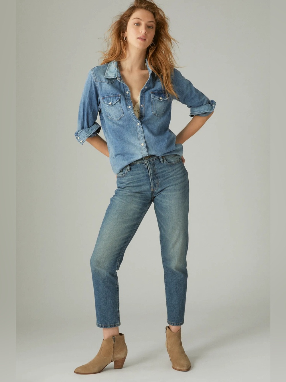 Lucky Brand Drew Mom High Rise Tapered Leg Jeans Size 4/27 Mid Blue Wash NWOT